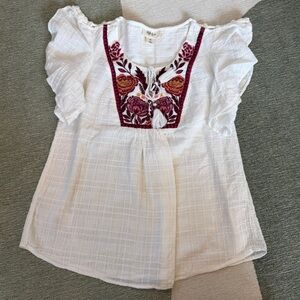 Style & Co. White Blouse with Red Embroidery